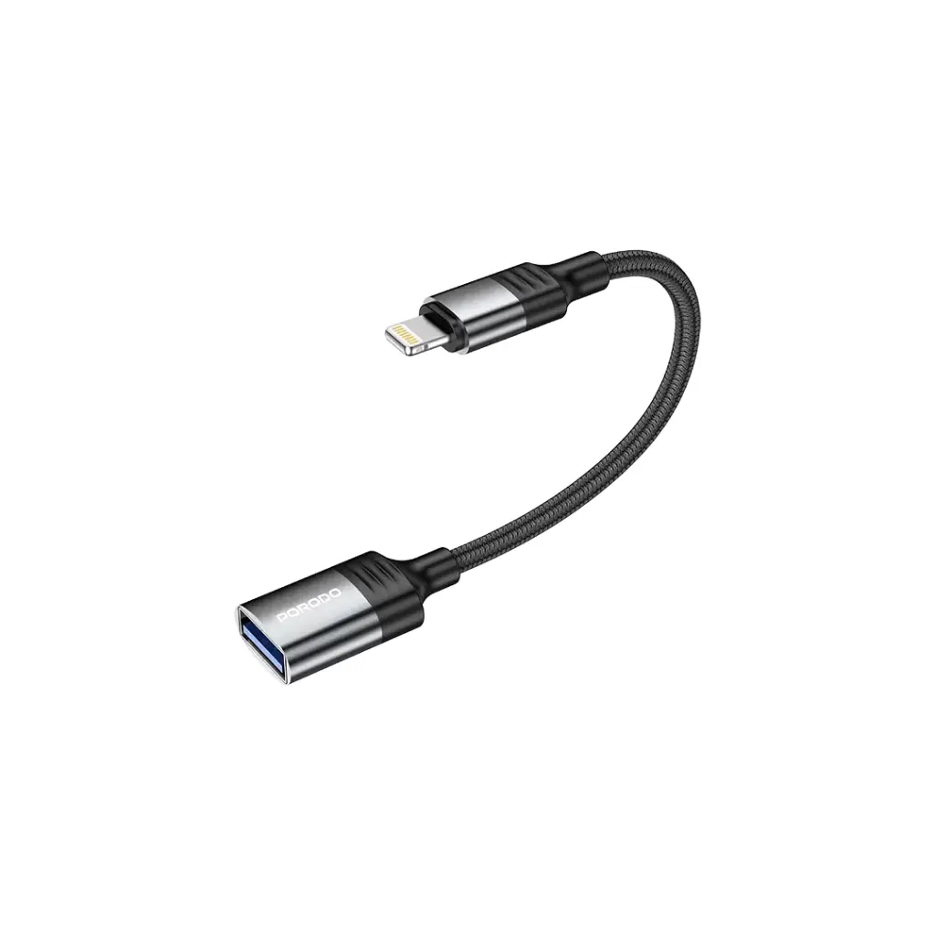 porodo Porodo USB-A to Lightning Adapter Cable 12cm Black