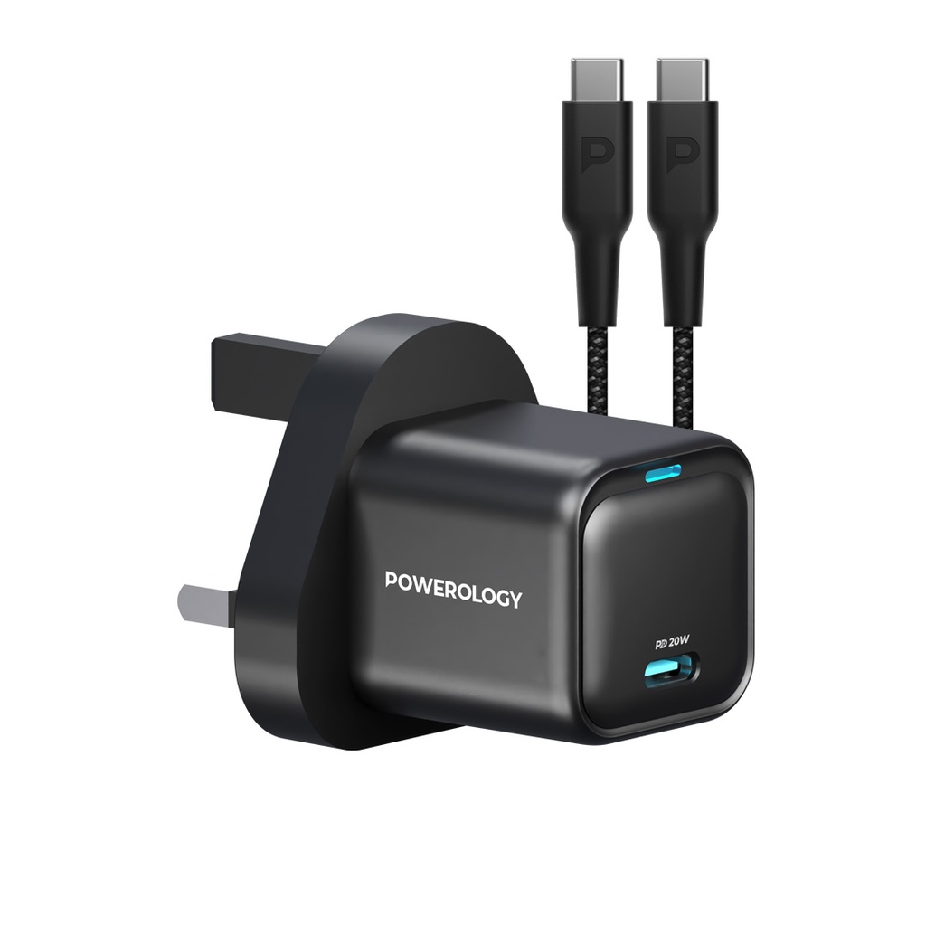 Powerology-20W-Single-C-Port-PD-Charger-UK-with-Type-C-to-C-60W-cable