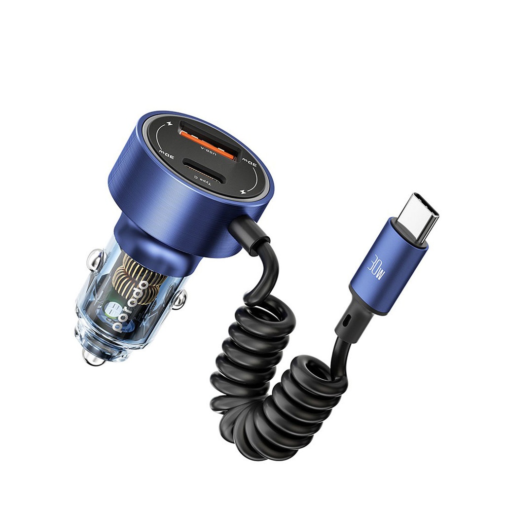 Porodo-60W-Transparent-Dual-PortCar-ChargerPD-30W-QC-18W-with-Type-C-CoilCable