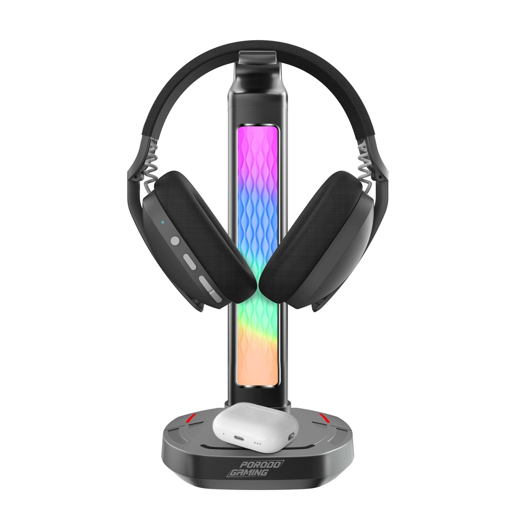 Porodo-Gaming-RGB-Headphone-Stand-Wireless-Charging----USB-C-Hub-with-Screen-Lamp-5W