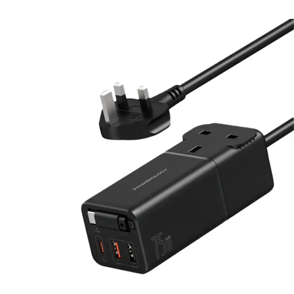 Powerology-PD75W-2-USB-C--2-USB-A-GaN-Desktop-Power-Strip-with-Retractable-Cable