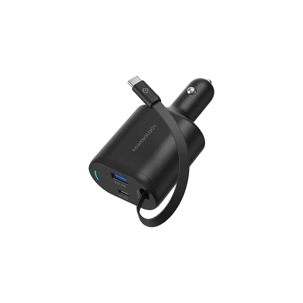 Powerology-PD65W--QC18W--Type-C-Extendable-Cable-20W-Dual-Ports-Car-Charger-1m