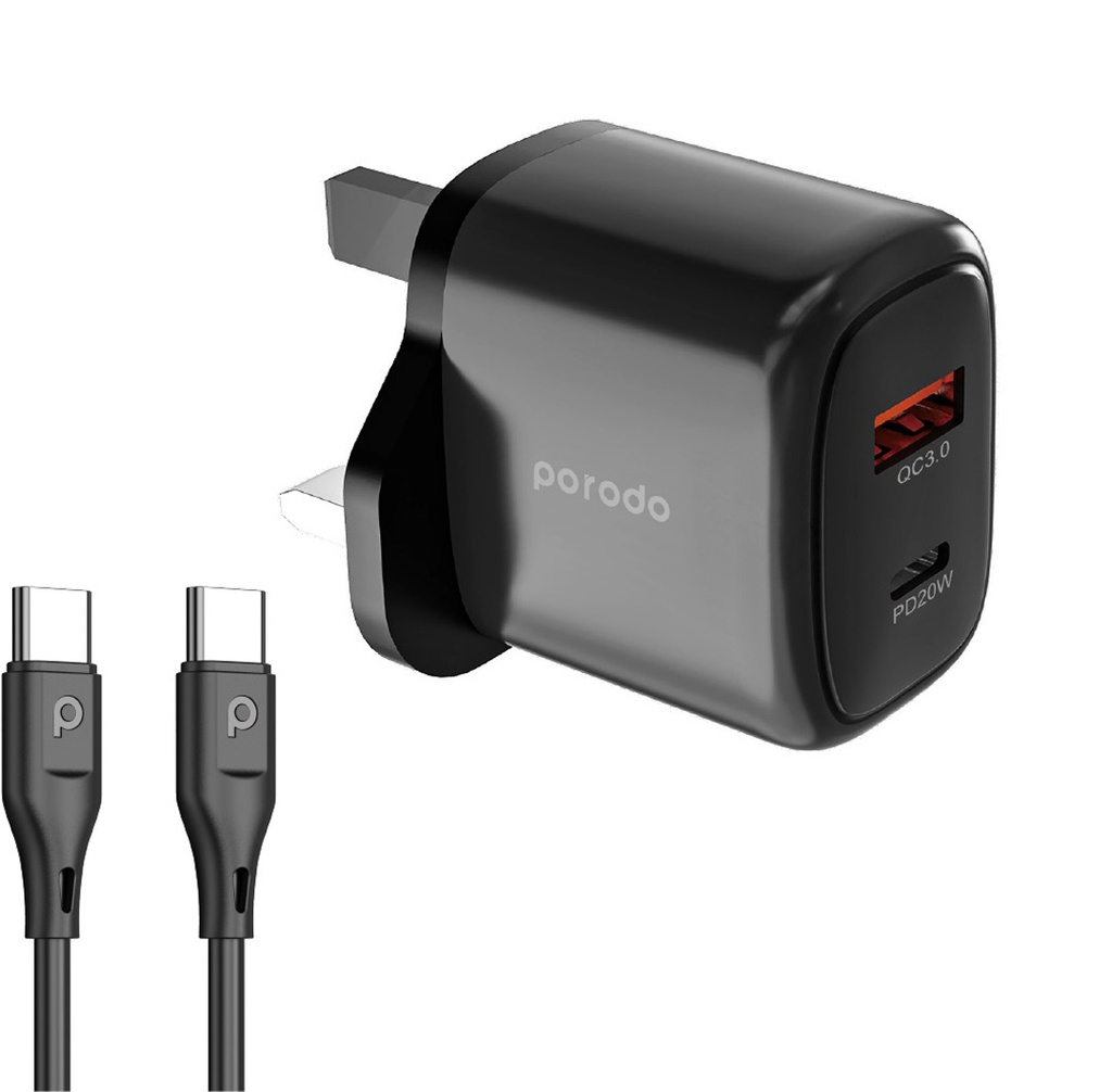 Porodo-20W-QC-USB-A-C-Charger-UK-with-C-C-1-2M-Cable
