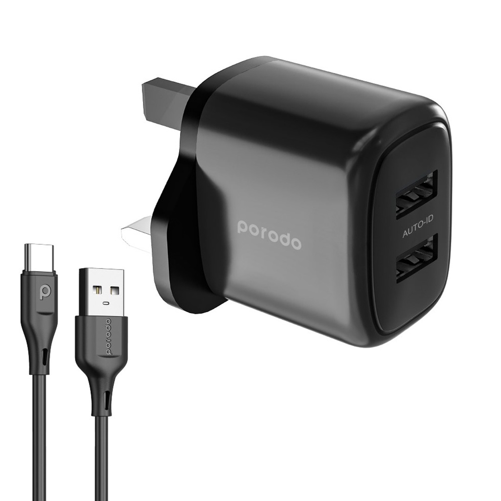 Porodo-12W-Double-USB--2-4A-Charger-UK-with-A-Type-C-1-2M-cable