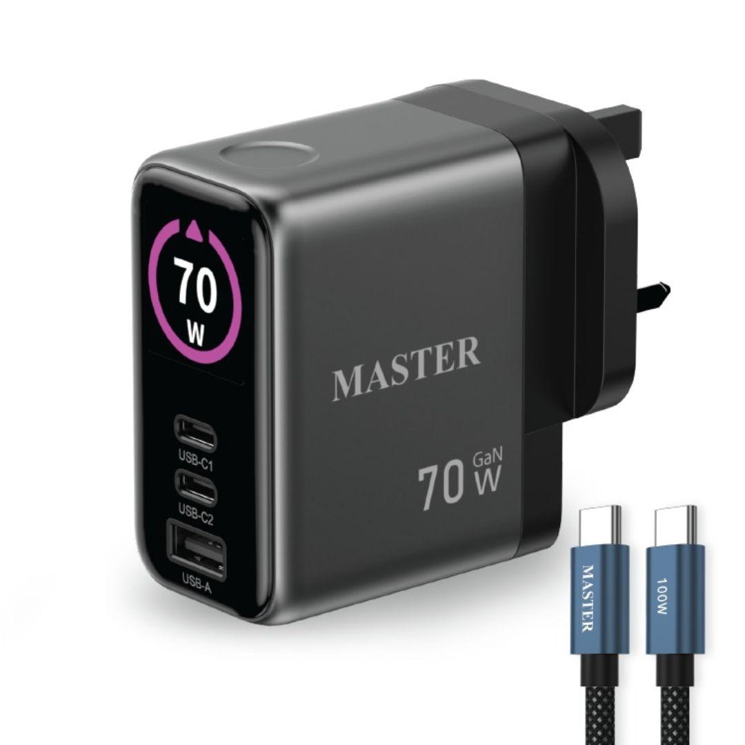 Master-Charger-70W-GaN-Fast-Charger-3-Ports-with-100W-Type-C-to-Type-C-Cable