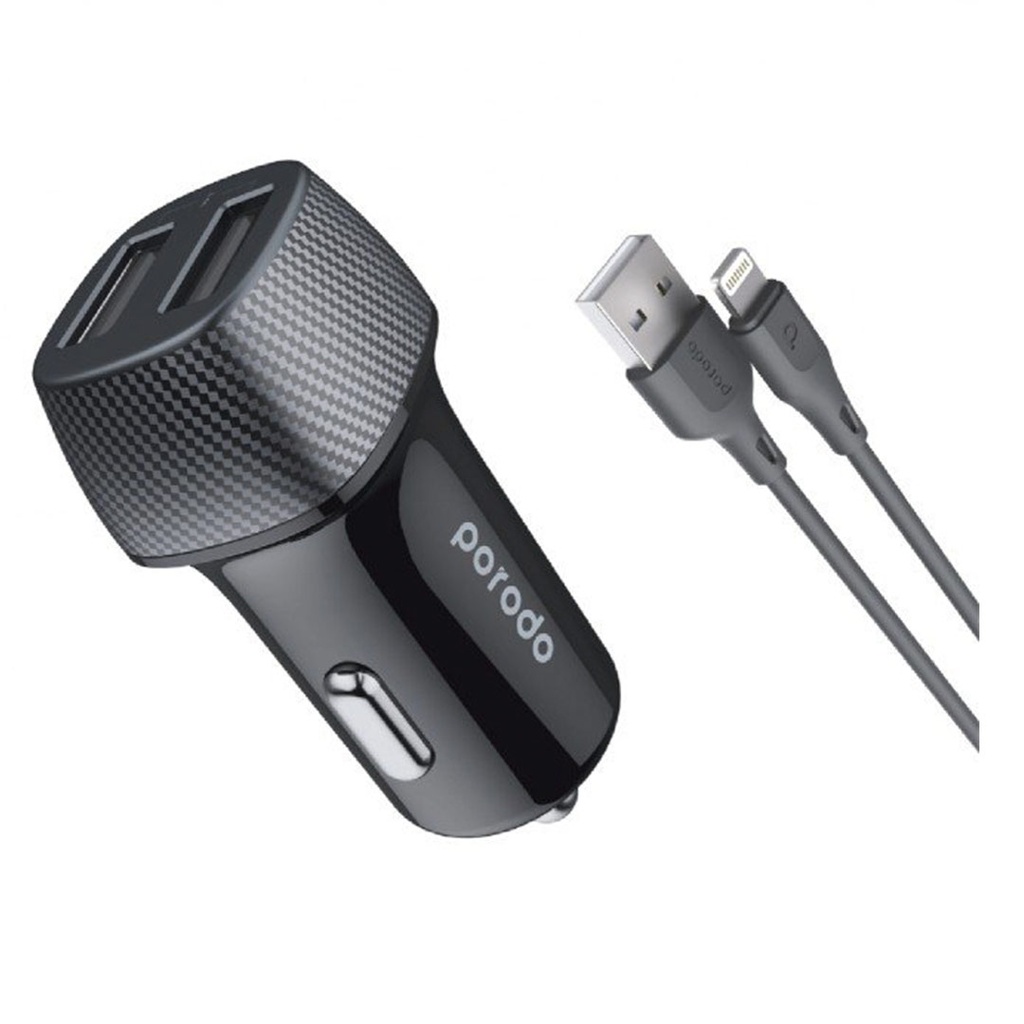 Porodo-Dual-Port-Car-Charger-3-4A-with-Lightning-Cable-0-9M