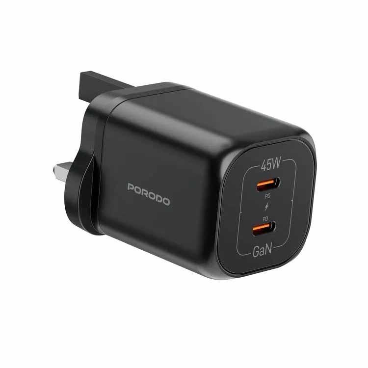 Porodo-PD45W-GaN-Dual-USB-C-Fast-Charger-UK-Plug