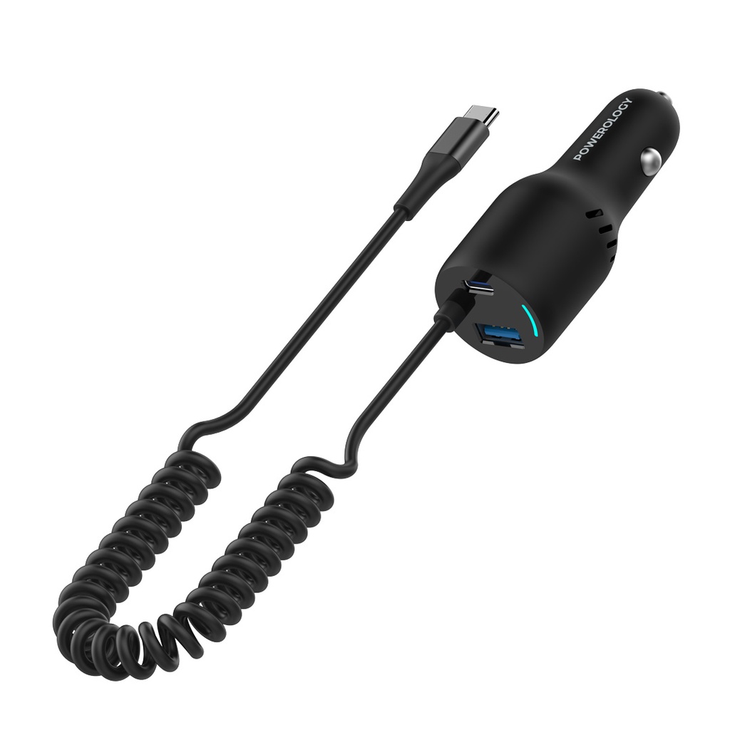 Powerology-PD100W-QC18W-Type-CCable-20W-LED-Dual-Ports-CarCharger-With-Coiled-Cable