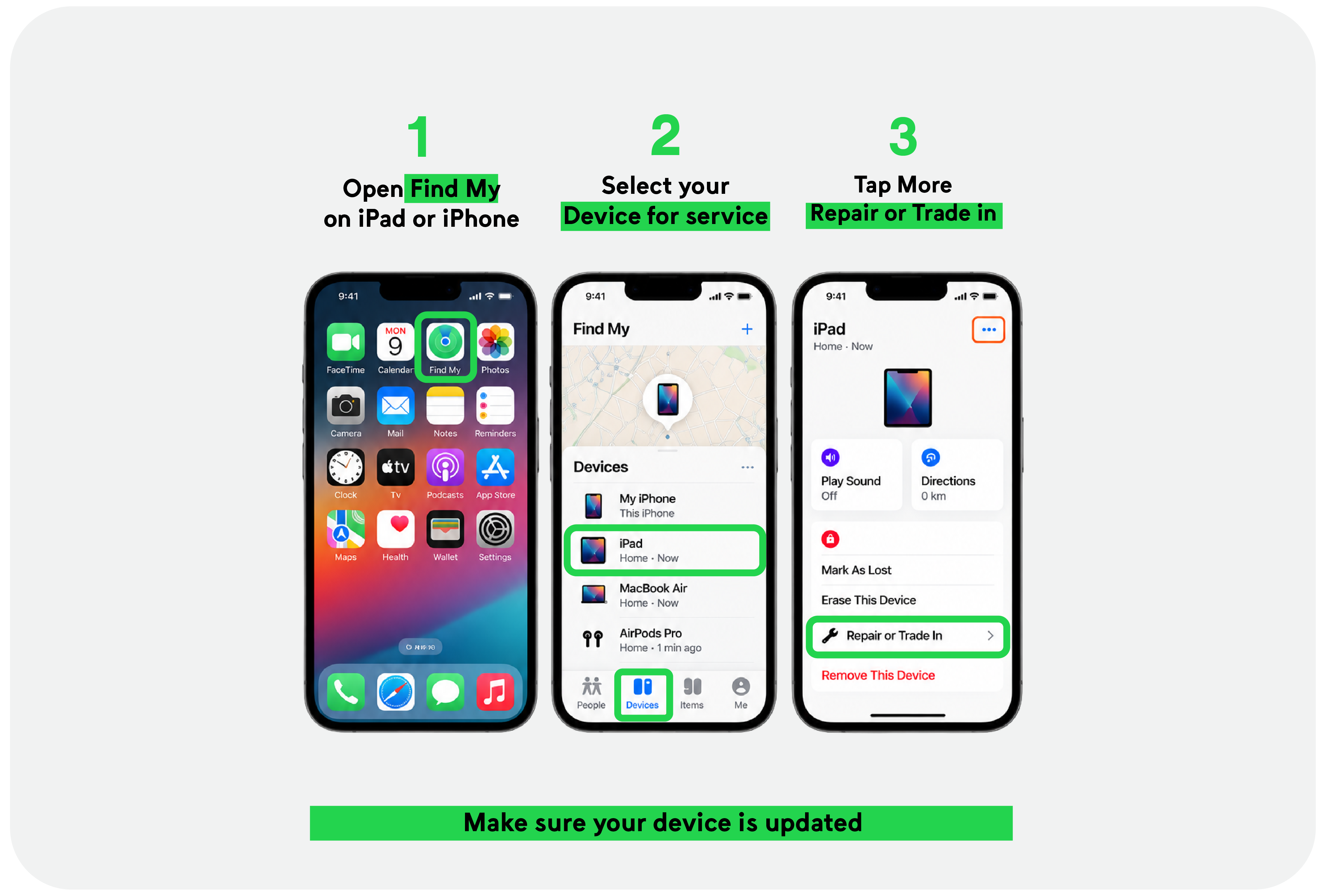 Repair or Trade In via Find My