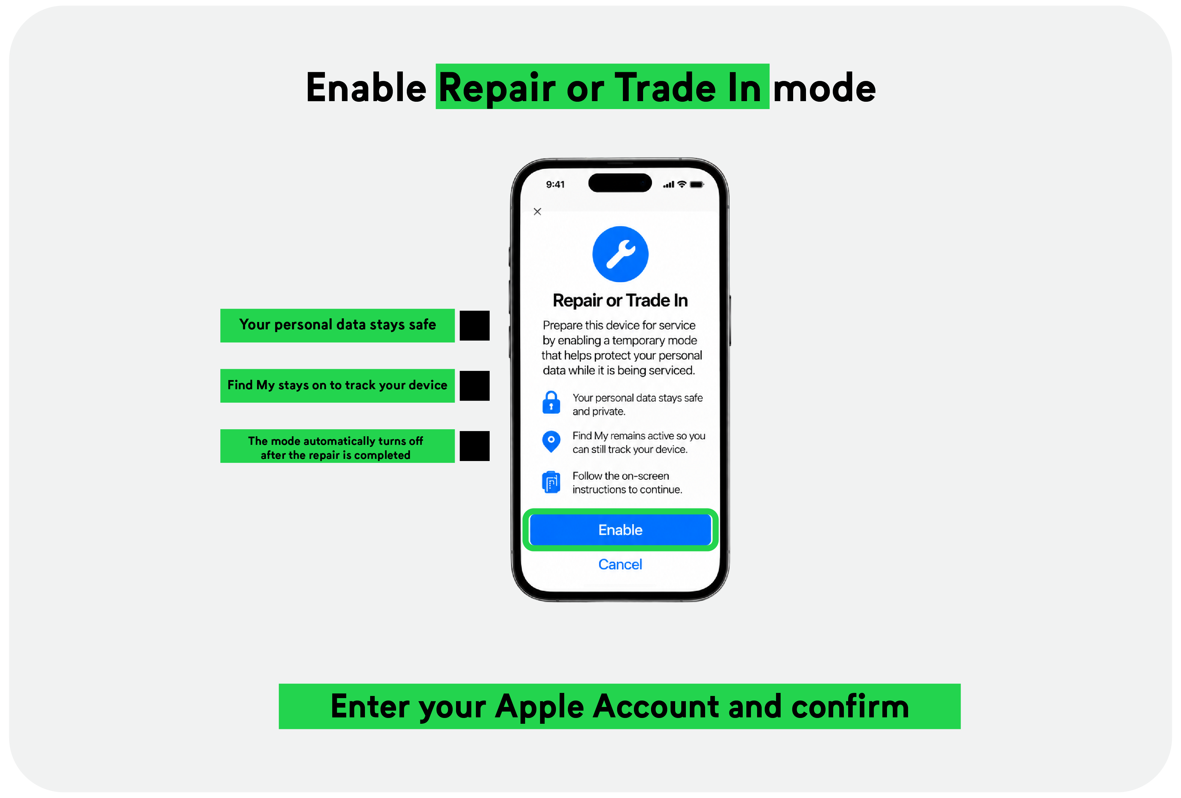 Enable Repair or Trade In mode